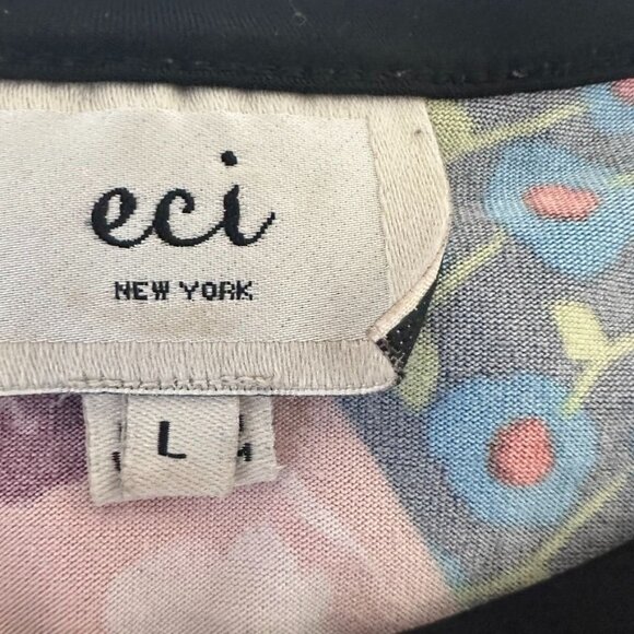 Eci New York Boho Flowy Top Floral Patchwork Print Cold Shoulder Blouse Size L - Picture 5 of 8